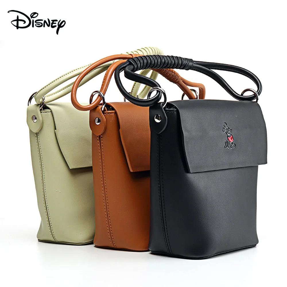 Disney Mickey Women Shoulder Messenger Bag Fashion PU Leather Girl Underarm Bucket Bag Magnetic Buckle Zipper Storag